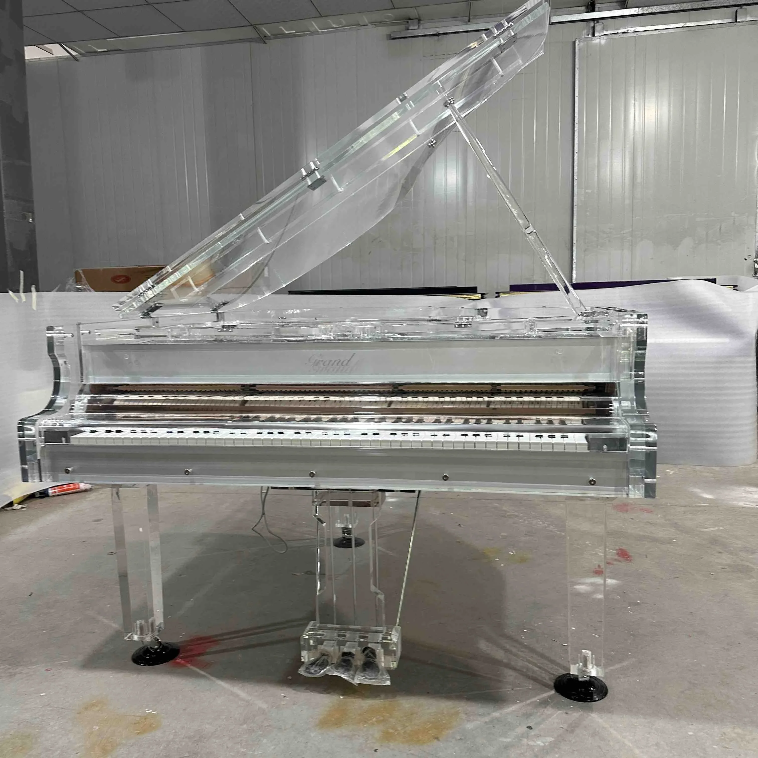 Custom Silver Transparent Acrylic Glass Baby Grand Piano GP152AS with LED lights Crystal Piano Accept Piano OEM