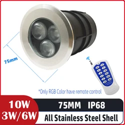 75MM 3W 6W 10W 12V-24V IP68 outdoor waterproof  for swimming pools lighting all stainless steel lamp body  LED underwater light