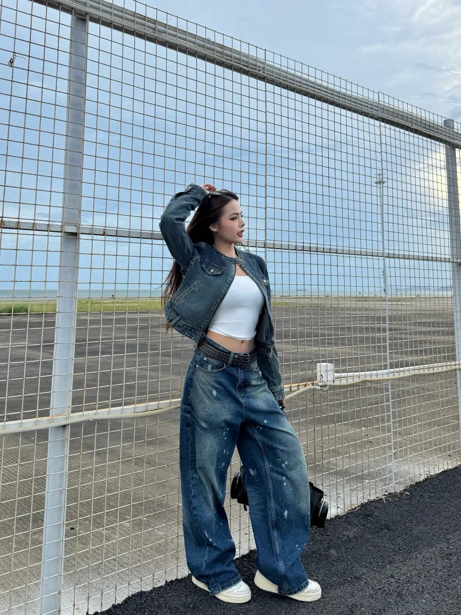 

Мужские джинсы Caiii в американском ретро-стиле, с ручной росписью, темно-синие, свободного прямого кроя, повседневные, удобные, дышащие, из хлопка, длинные брюки