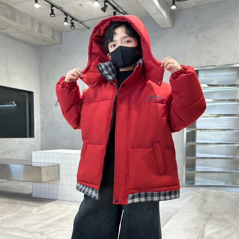 سترة بسيطة وسميكة مبطنة بالقطن دافئة جديدة عالية الجودة للأولاد من عمر 4 إلى 15 عامًا #4