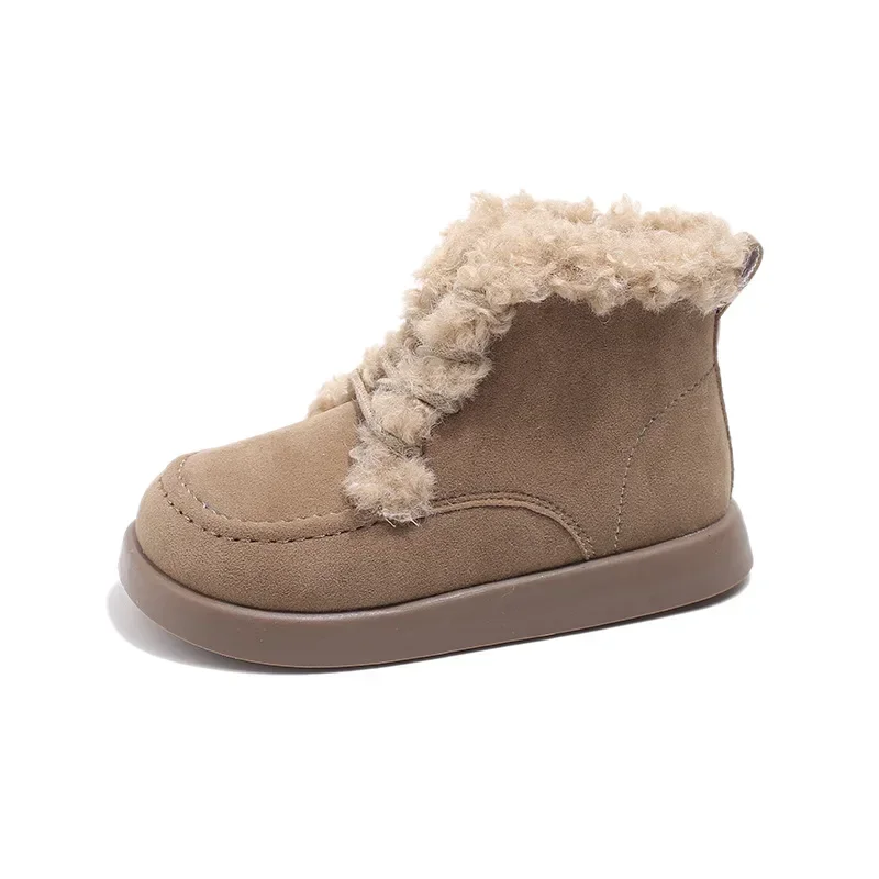 Botas de cuero de felpa para niños y niñas, zapatos cálidos, versátiles, estilo coreano, fondo suave, antideslizantes, novedad de invierno 2024