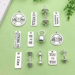 10/13pcs Antique Silvery Fitness Equipment Charms Alloy Weightlifting, Dumbbell Pendants for DIY Jewelry Making Accessories