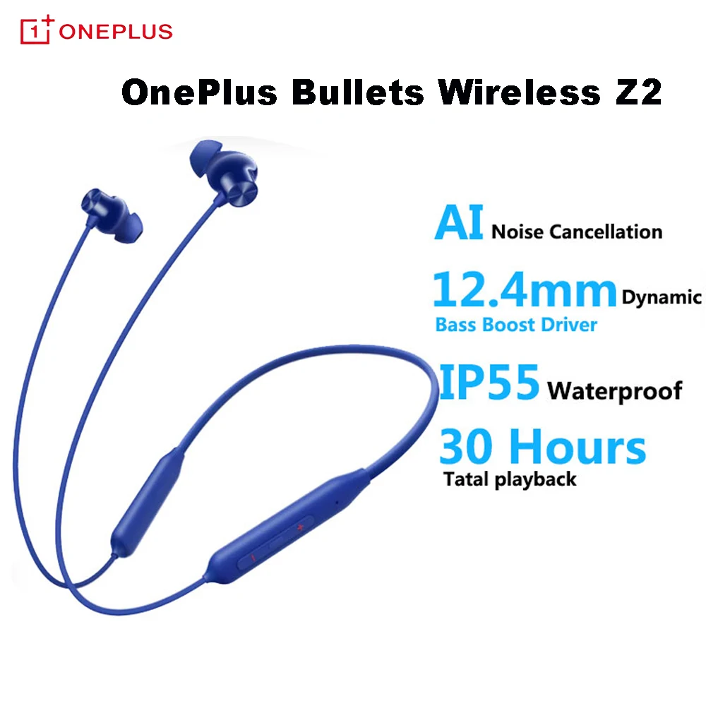 

Original Oneplus Bullets Wireless Z2 Wirelesss Earphone AI Noise Cancelling Wireless Heahphone 30 Hours Battery Life IP55