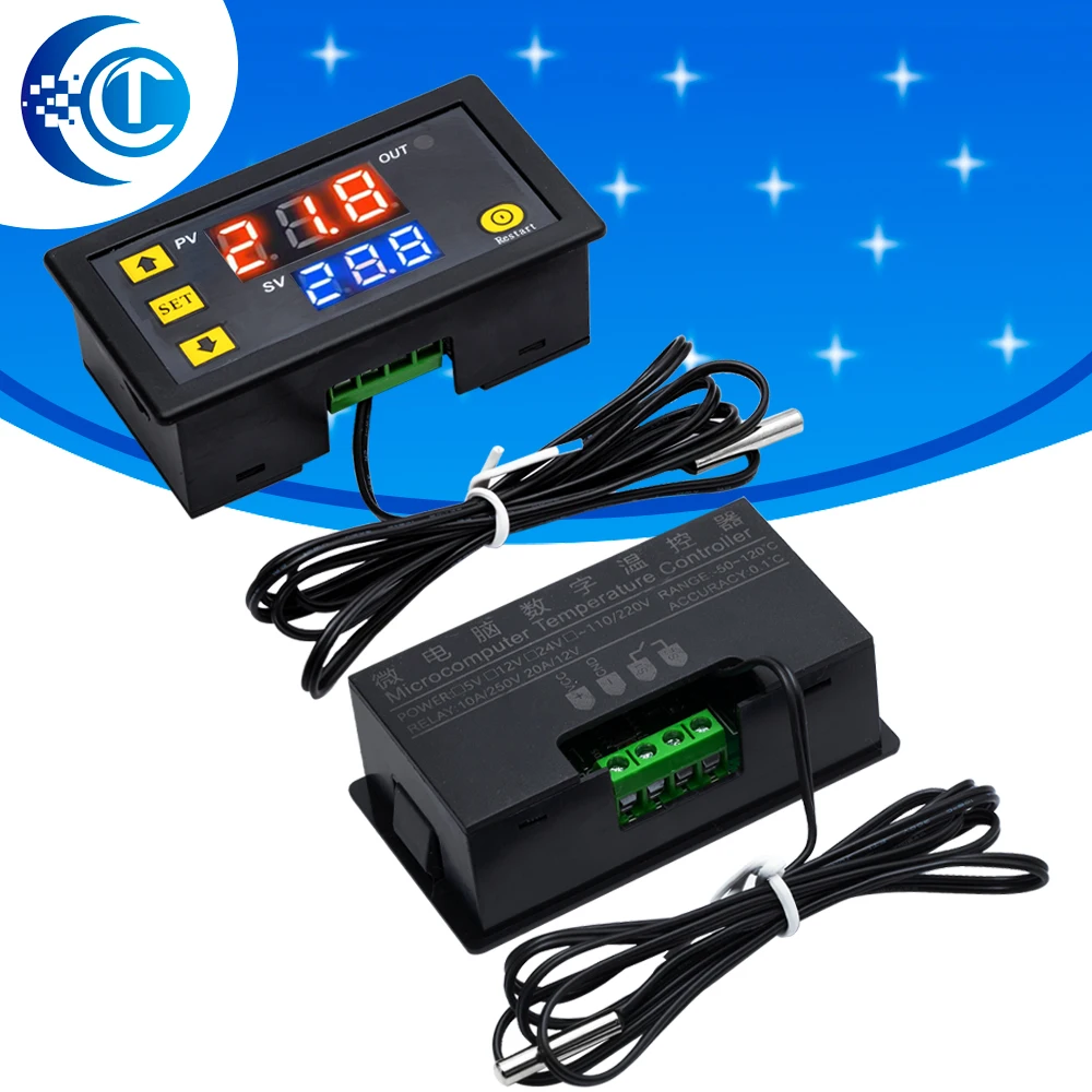 W3230 12V 24V AC110-220V Probe line 20A Digital Temperature Control LED Display Thermostat With Heat/Cooling Control Instrument
