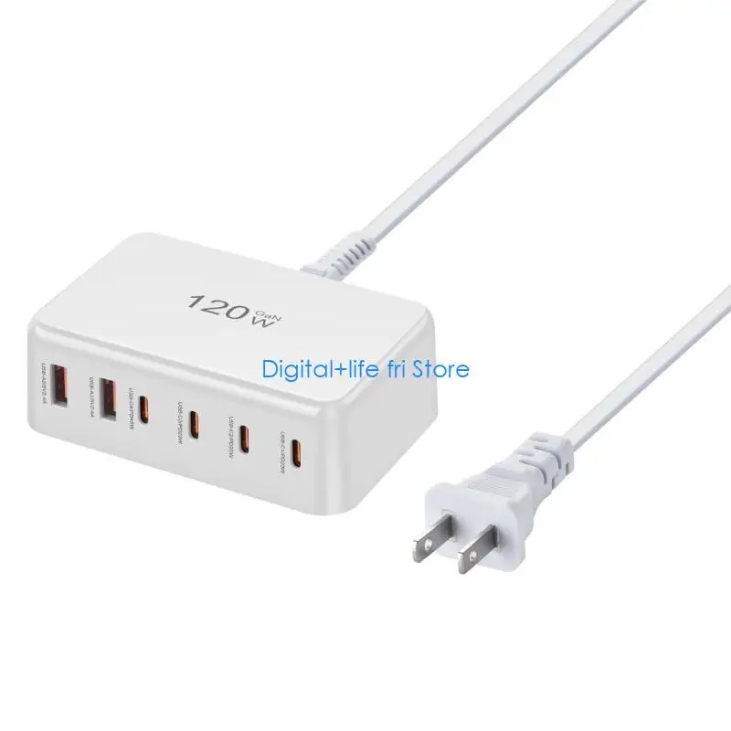 E06D Fast 4C2A 120W Power Delivery USB C Desktop Charging Station for Laptops Tablets Smartphones  45W+20w+20w+12W