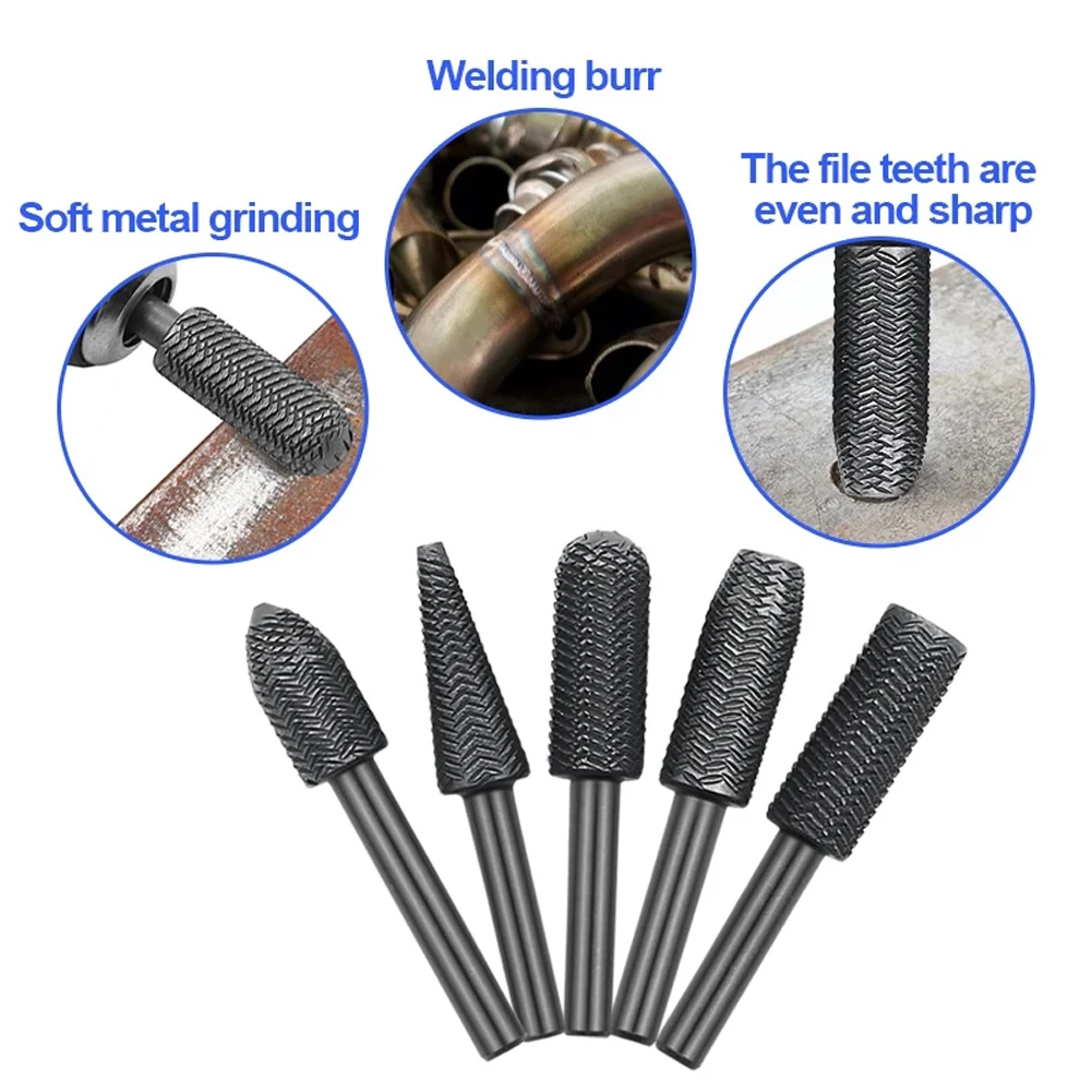 5Pcs Set Rotary Rasp File Steel File Router Grinding Burr 6mm Shank GrindingTool Steel File Electric Grinding Head