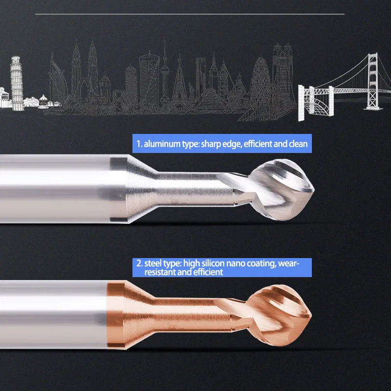 เหล็กทังสเตน Lollipop ลูกเครื่องตัด T-Type เครื่องตัด Integral โลหะผสม Forming อลูมิเนียม R1.5 R2 R5 R8 Alloy Ball ปลาย