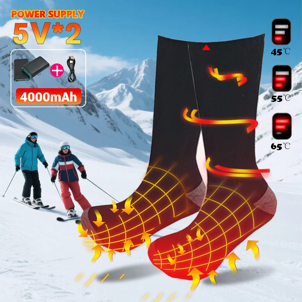 

USB Rechargeable Heating Socks Winter Warmth Heated Socks Outdoor Ski Heated Boots 3 Temperatures Adjustment Skiing Sock for Ski