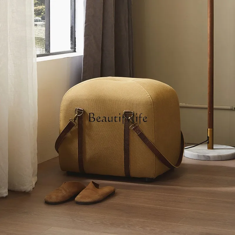 Nordic Modern Simple Retro Distressed Thickened Canvas Short Pier Shoe Changing Stool Makeup Stool Sofa Pedal