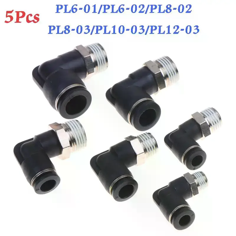 90 Degree Push Fit Copper Air Tube Connectors 5 Pack Black Anti Corrosion Industrial Pneumatic Parts for Pneumatic Tool Repairs