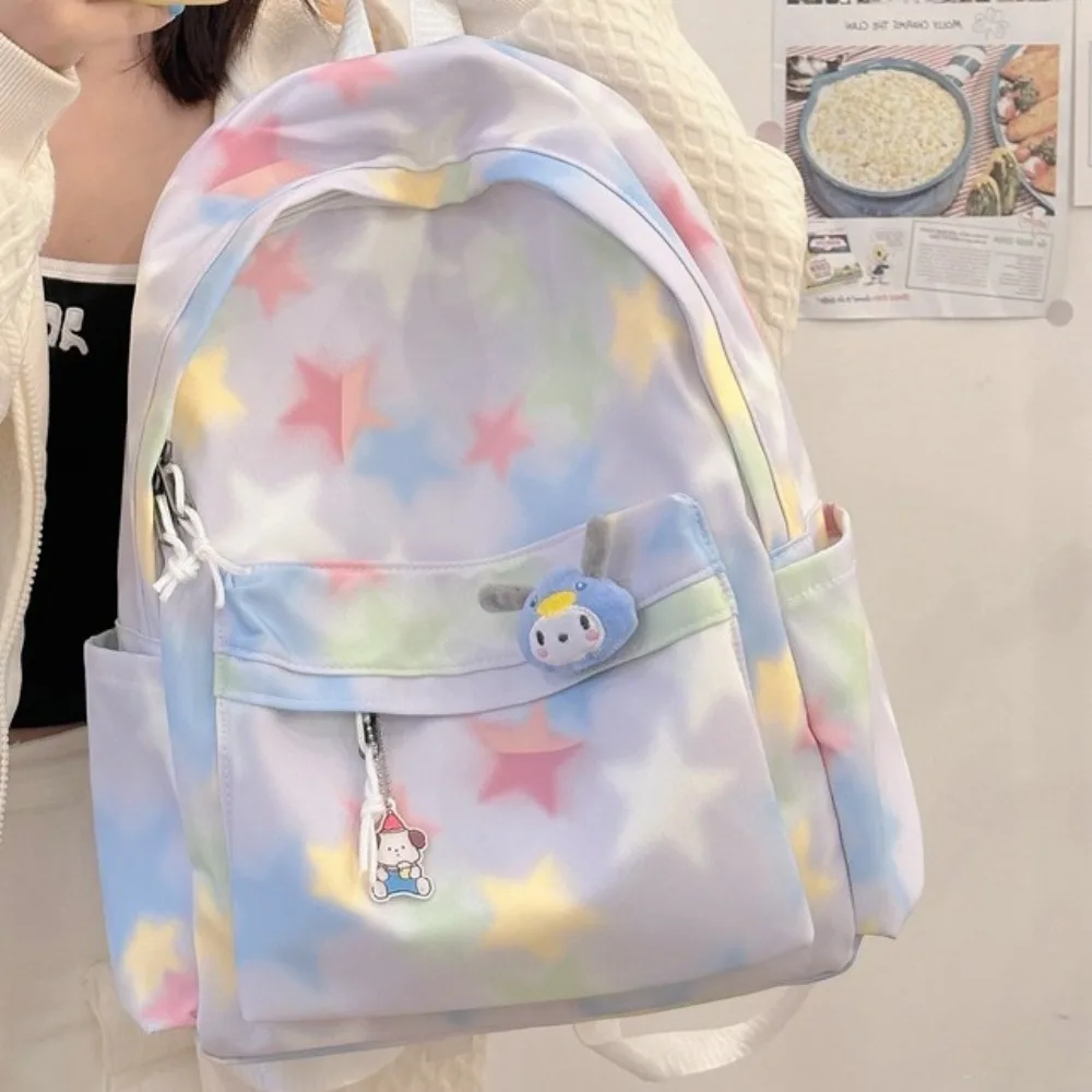 Portable Large Capacity Students Backpack Star Printed Zipper Women Backpack Nylon Shoulder Bag Outdoor