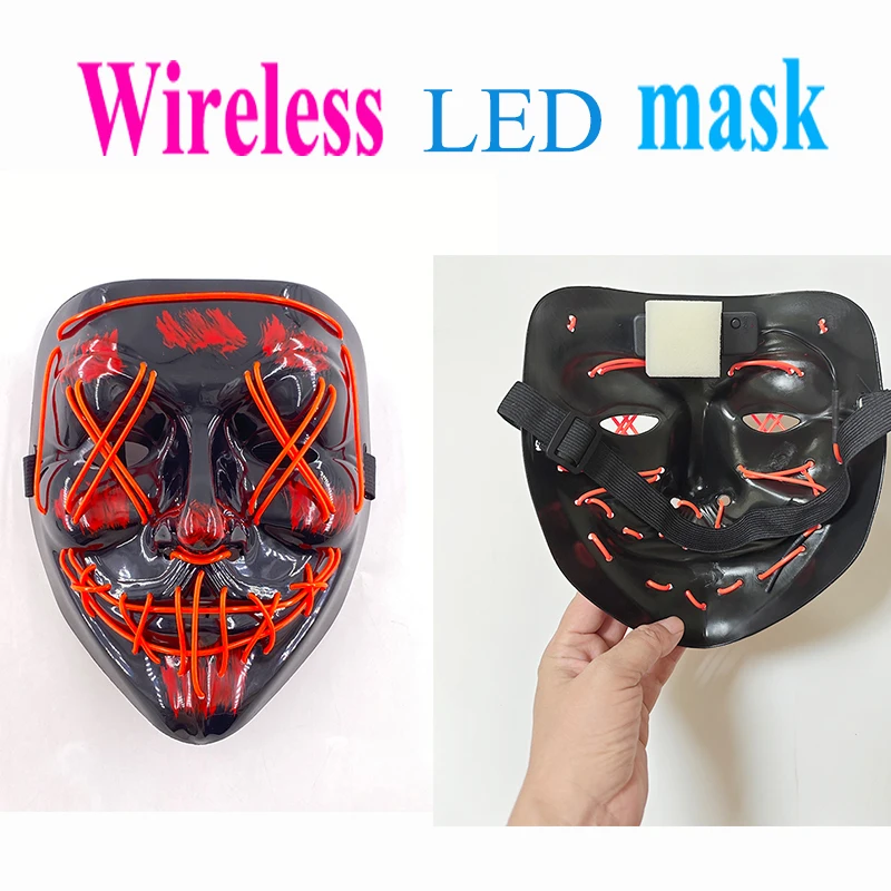 New Design Wireless Type Halloween LED Purge Mask Convenient Headwear Costume Mask Neon  Light Flashing For Carnival Halloween