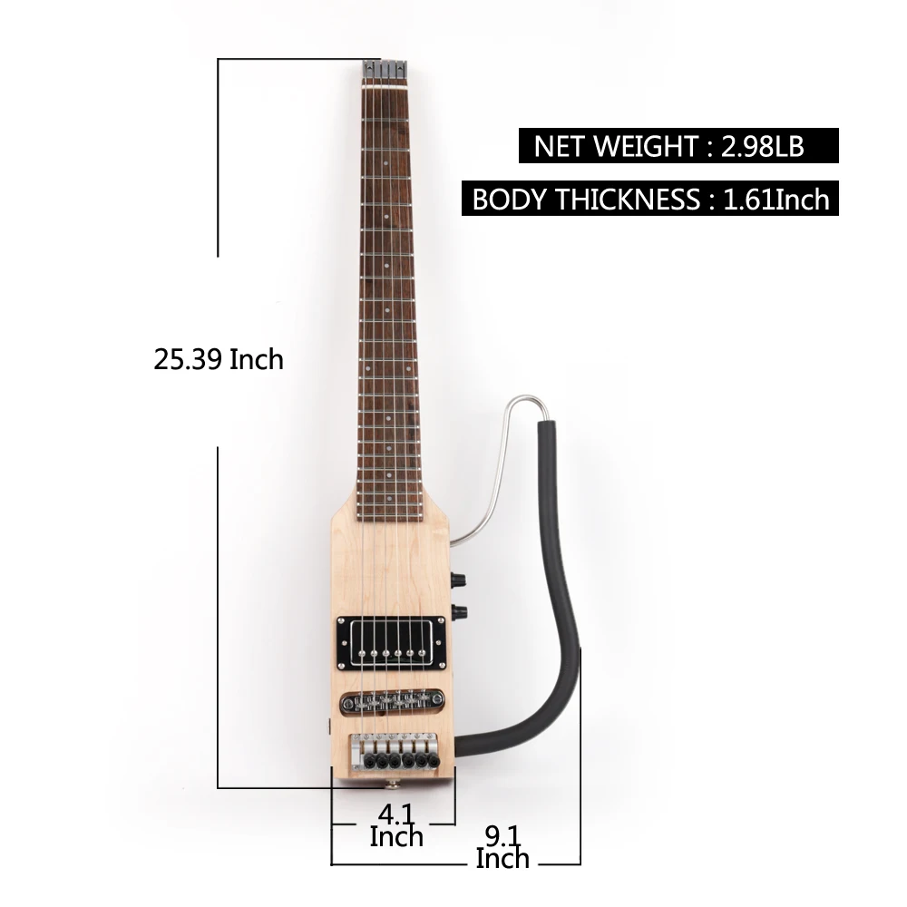 Ultra Short Scale Length electric silent travel guitar headless portable