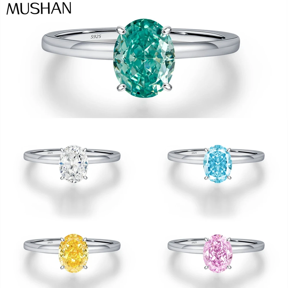 

Ювелирные изделия MUSHAN, роскошное серебряное кольцо S925 с овальным мятно-зеленым камнем, женское простое кольцо на палец, кольцо с бриллиантом