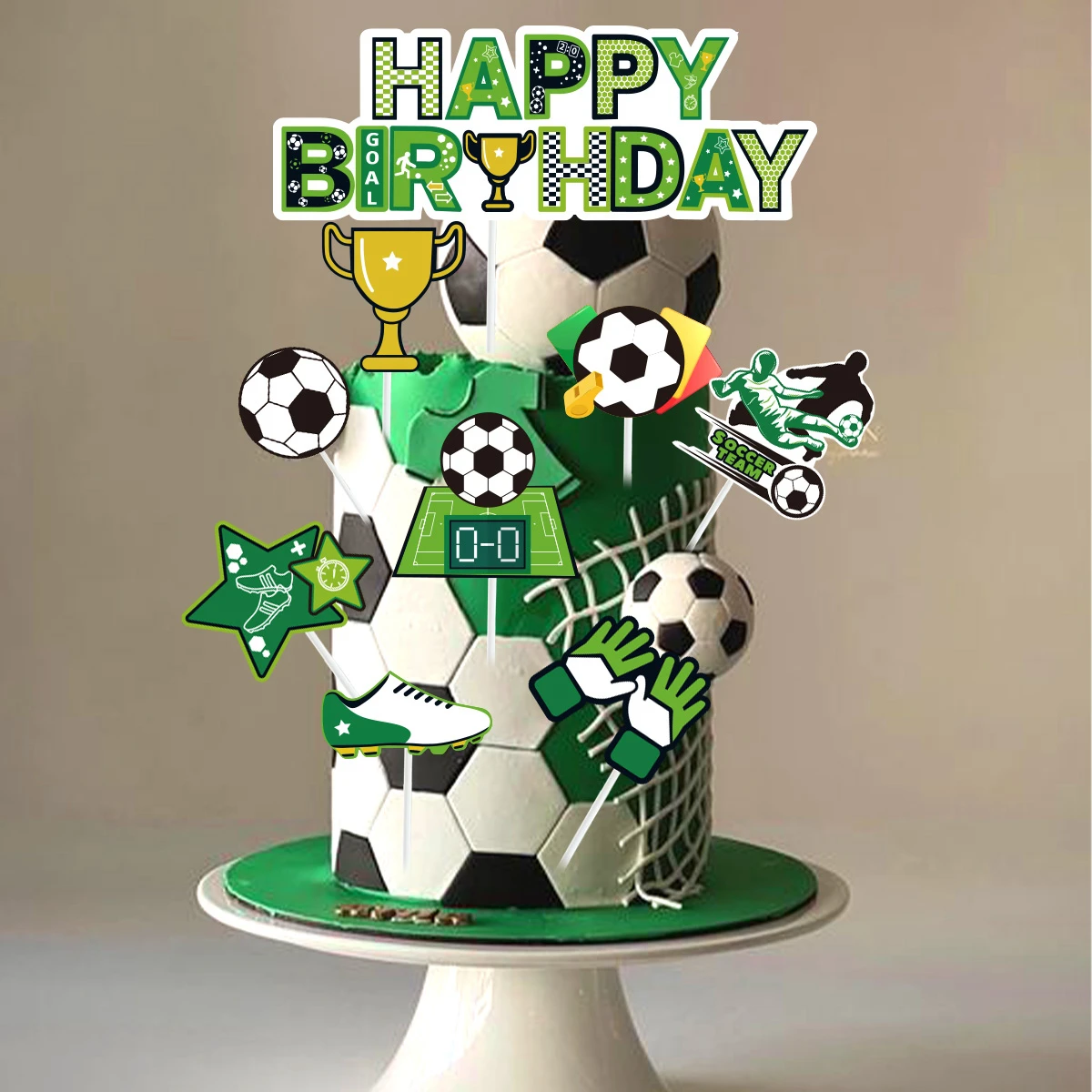 Soccer Cake Topper Boy Girl Soccer Happy Birthday Cupcake Toppers Party Dessert Football Theme Party Baby Shower Baking Supplies