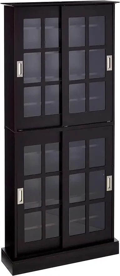 

Windowpane Media/Storage Cabinet - Tempered Glass Pane Sliding Doors, Stores Optical Media Like CD/DVD/BD/Game Discs