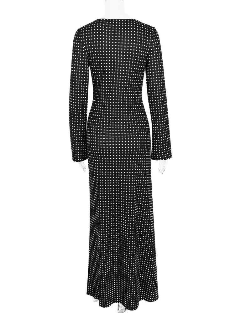 Missuoo 2025 automne élégant à pois robe Maxi col rond manches longues coupe ample robes de soirée robes de soirée noires