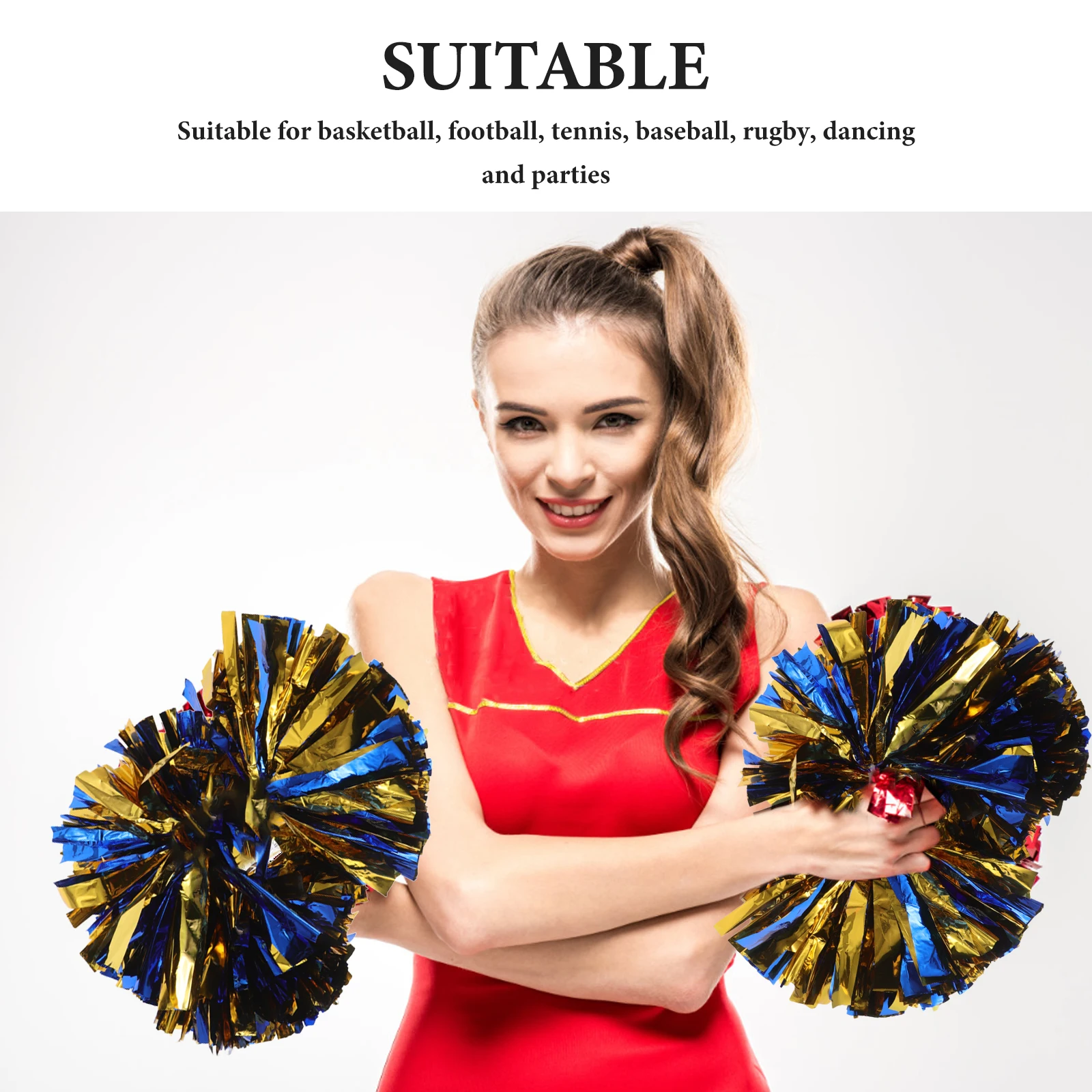 Pompones de porristas con mango metálico, agitador ligero, accesorios para equipo de baile para niñas y adultos, espíritu a granel, 4 Uds.