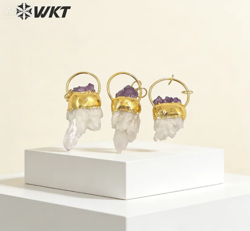 

Оптовая продажа: Кулон-подвеска WT-P1582 из кластерного кварца и аметиста с позолотой для женских нарядов