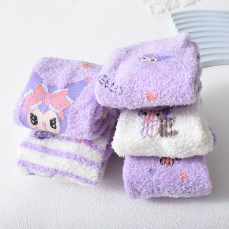 5 pezzi Kawaii MINISO Anime Ins Calzini a tubo medio addensati invernali Simpatico cartone animato caldo calza morbida per bambini Regali adorabili per i bambini