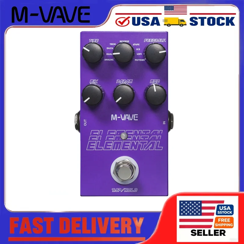 M-VAVE Elemental Pro تأخير دواسة تأثير الجيتار 9 أوضاع تأخير TAP Tempo 3000ms Studio MOD/FEDBACK التحكم للجيتار الكهربائي