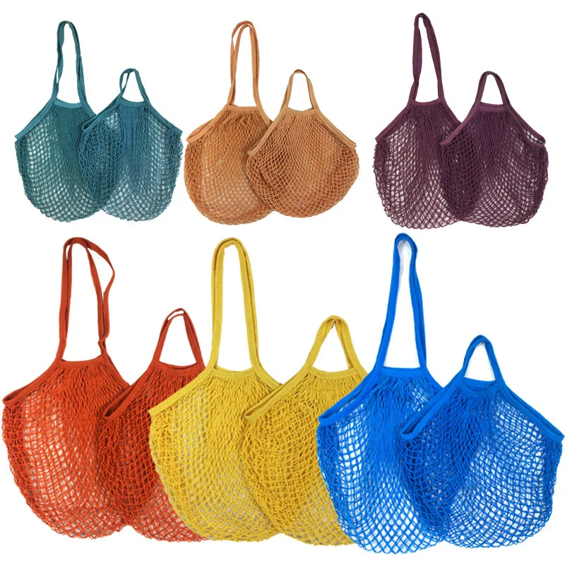 

Portable Reusable Grocery Bags for Fruit Vegetable Bag Cotton Mesh String Organizer Handbag Handle Net Shopping Tote Short