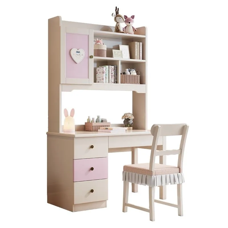 

Children's all-solid wood desk bookcase bookshelf integrated girl pink study table and chairs 1.2 meters bedroom student home