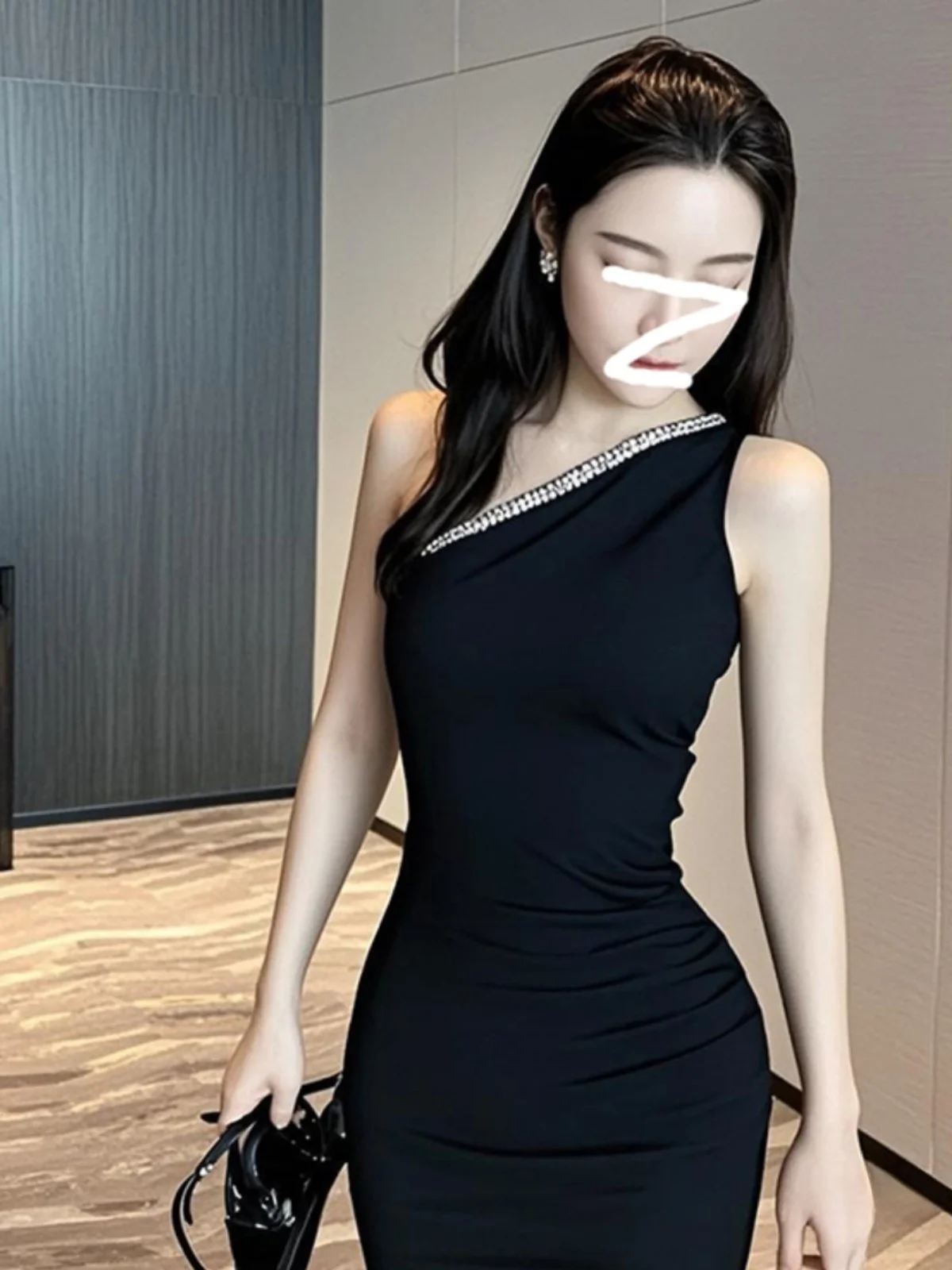 Ele Sexy diamant intégré asymétrique oulder Dr femmes coupe ajustée jupe moulante printemps été nouveau Sle luxe m...