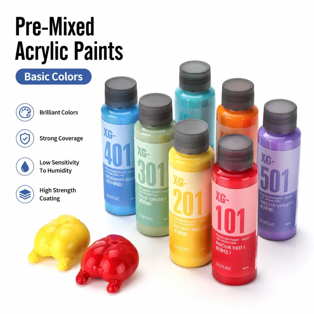 DSPIAE XG Series Pre Mixed Water Based Paint Basic Color Master Spray Painting Hand Painted Model Kit Pigment for Hobby DIY 50ML