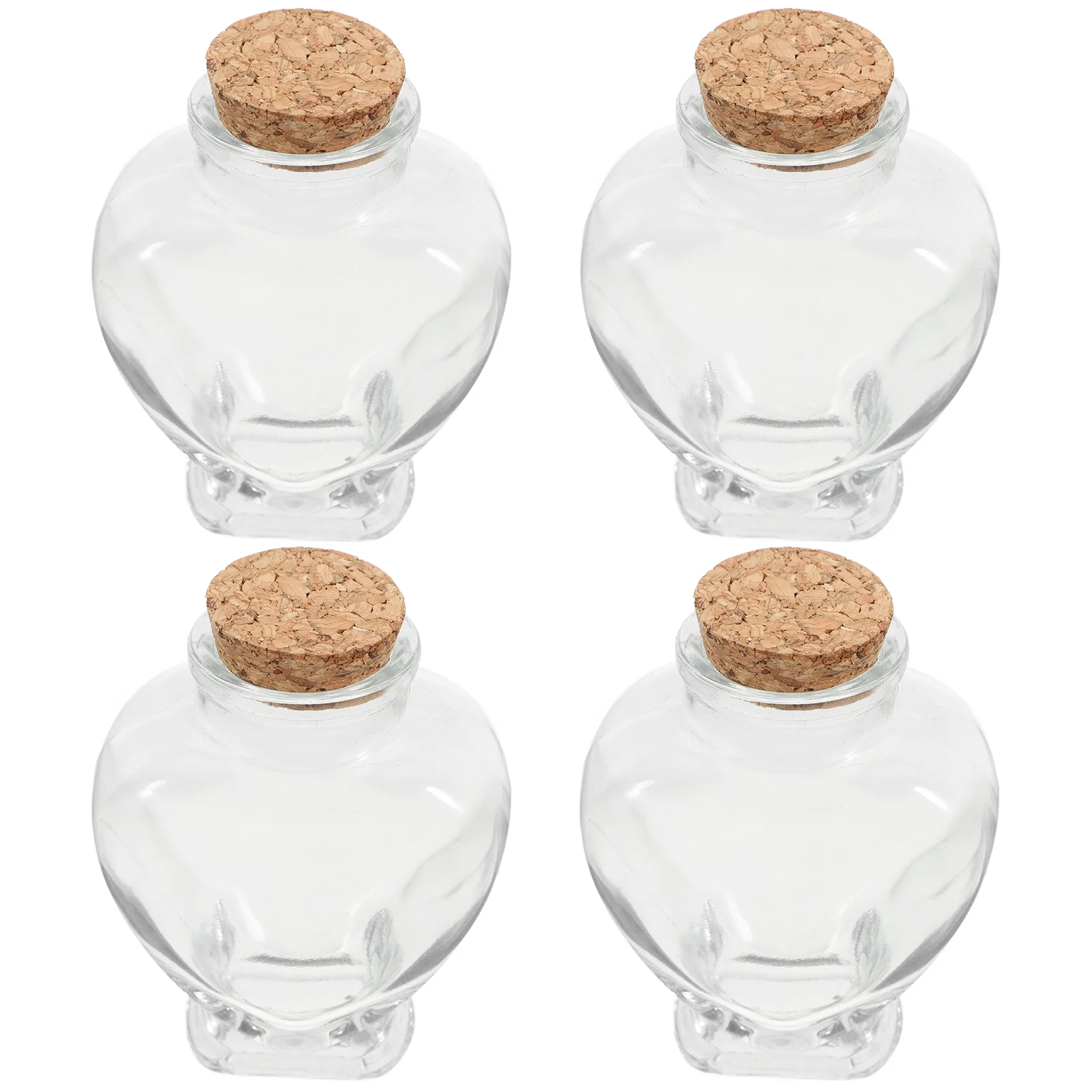 4 Pcs Small Glass Bottles with Cork Decorative Jars Lids Favor Seashells Heart Type Wish Tiny Candy Container