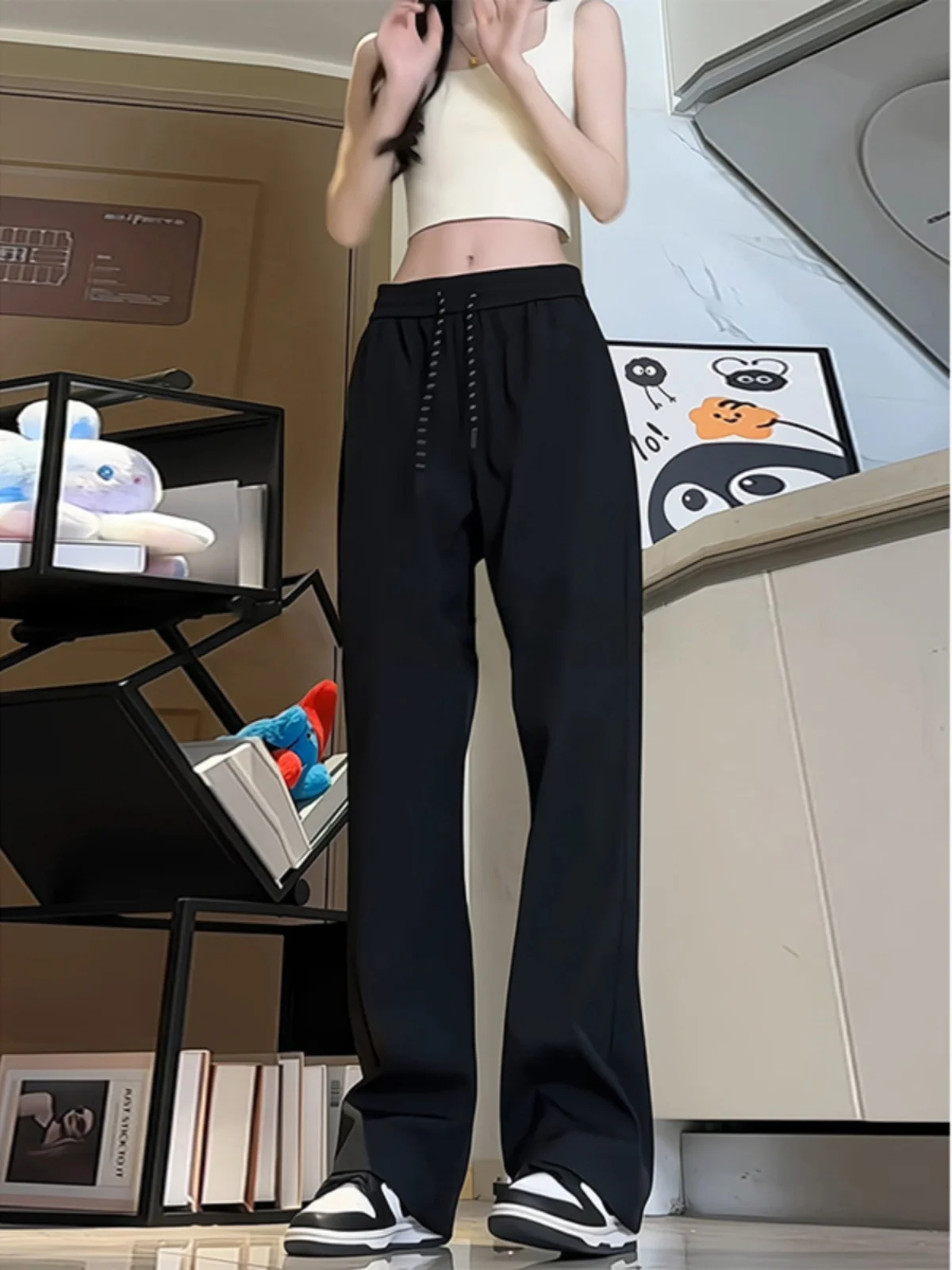 

Neapolitan Straight Leg Men's Summer Thin Ice Silk Pants High Waist Long Trousers Casual Faionable Durable Polyester Fiber