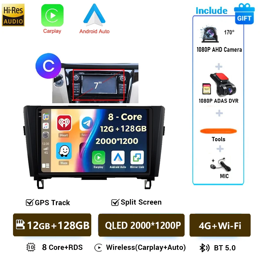 Autoradio Android 16 Voor Nissan X-Trail Qashqai 2 J1T32 Qashqai J10 J11 2014 2015 2016 2017 2018 2019 Multimedia DSP 4G LTE DVD