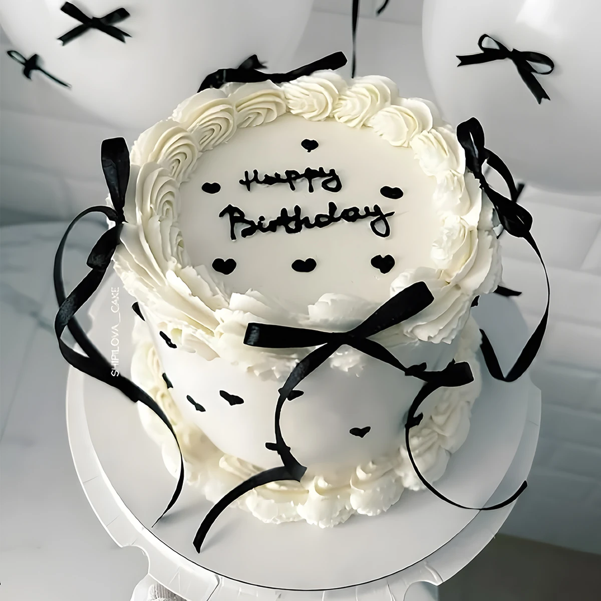 Ribbion Bow Cake Topper with Happy Birthday sign Coquette Themed Party Black Vintage Cake Topper for Heart Cake Vintage Cake