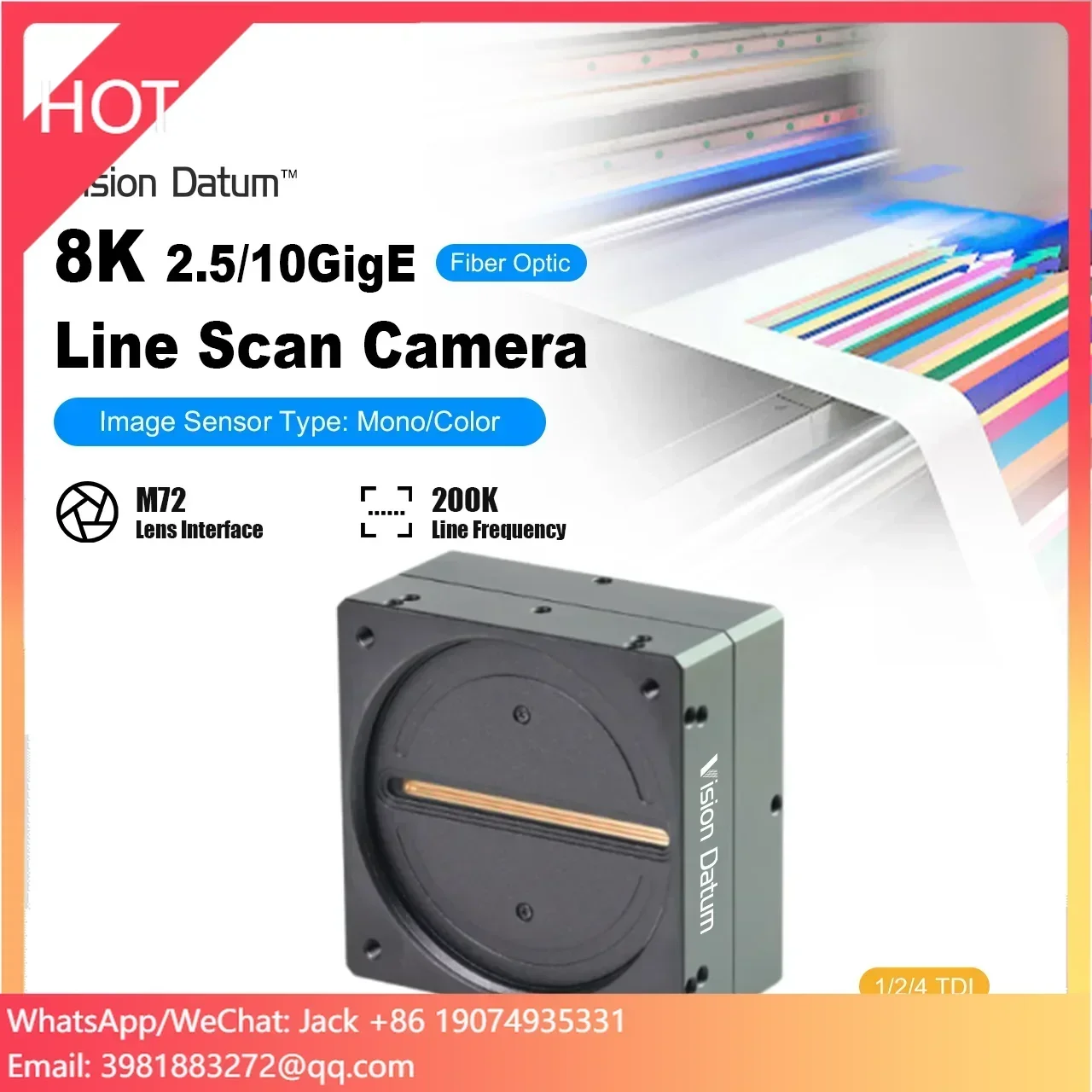 Cost-Effective 8K Resolution 150khz 8TDI Mono CMOS Line Scan Camera for Raw Material Inspection