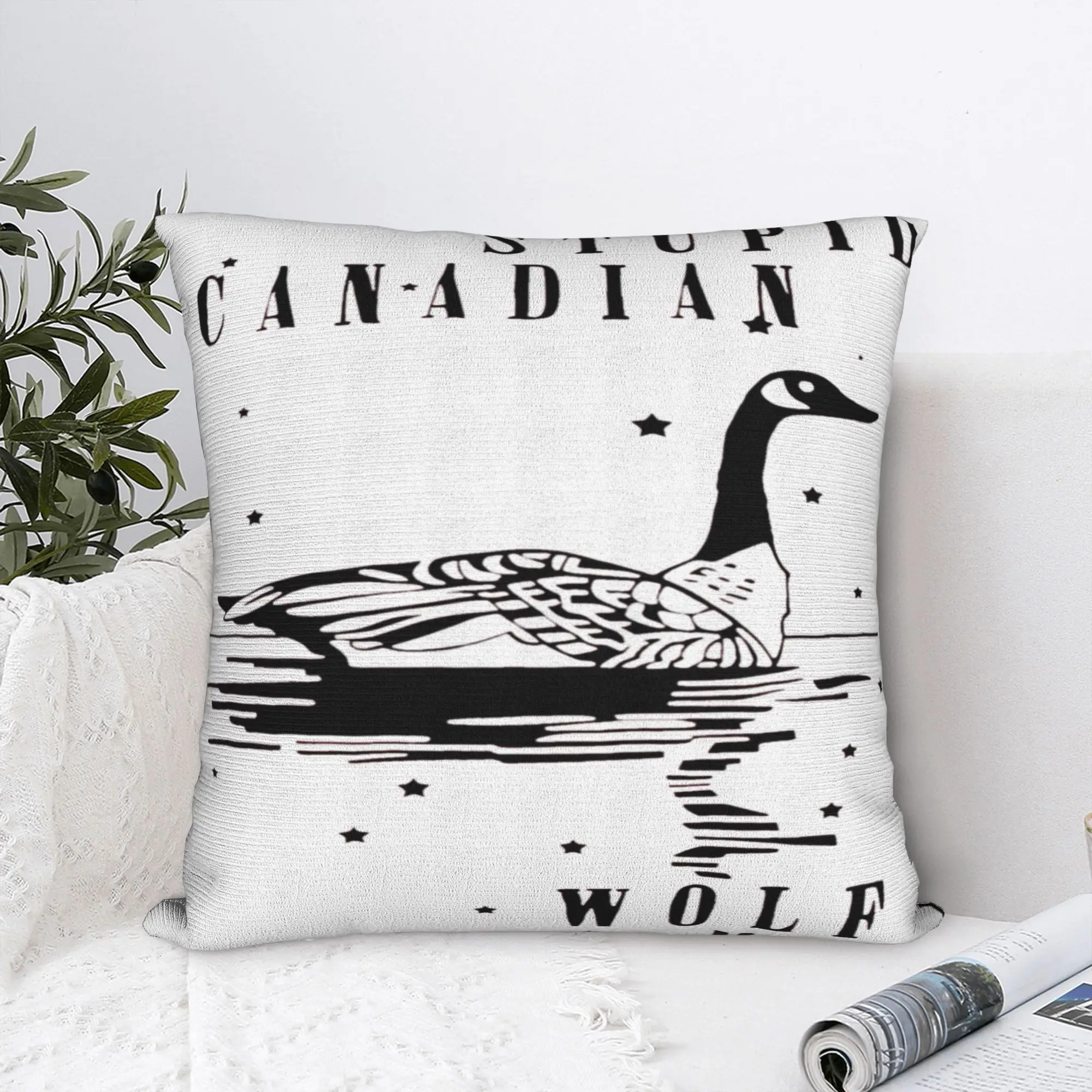 Stupid Canadian Wolf Bird Funny Pillow Cover  Comfy Cushion Cover Novelty Pillow Case For Sofa Home Decor