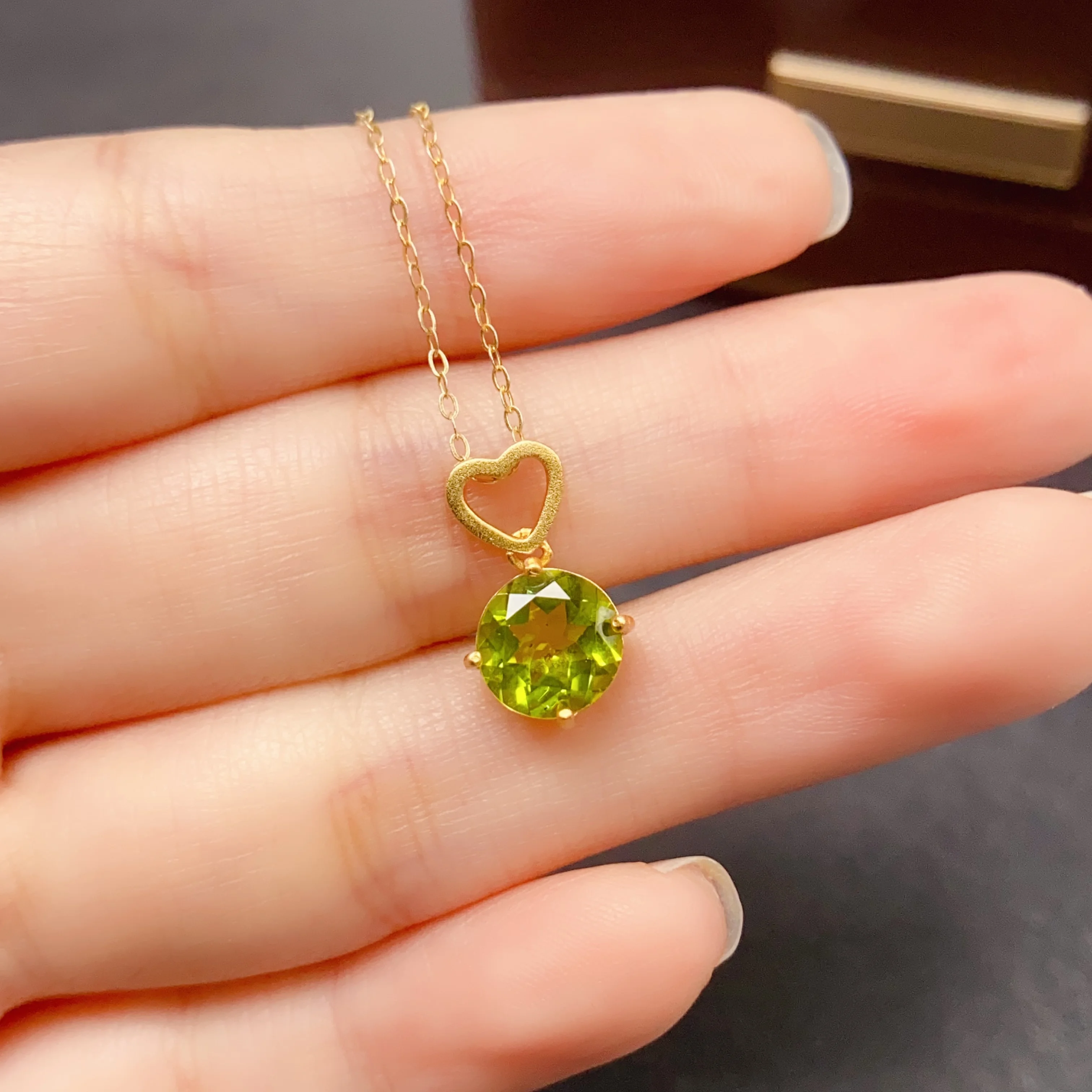 

8mm Natural Olivine Pendant Necklace S925 Sterling Silver Certificate Fine Fashion Design Charm Jewelry for Women FS