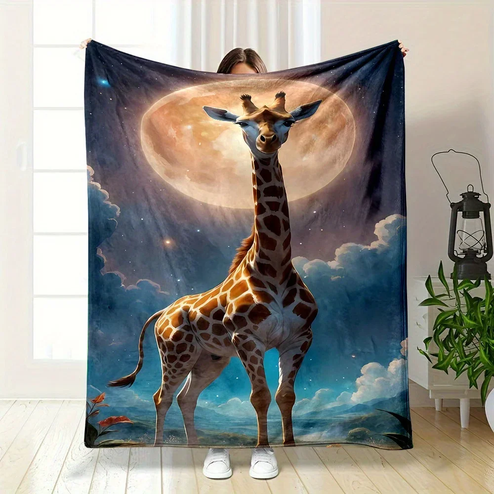 

Cozy Giraffe Under Moonlight Print Throw Blanket Soft Flannel AllSeason Comfort for Couch Bed Office and Travel