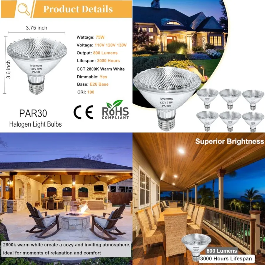 PAR30 Short Neck Halogen PAR30 Flood Light Bulbs E2 Base, PAR30 Dimmable 2800K Warm White, Long Lasting Halogen Bulb for Accent