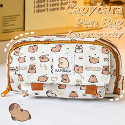 INS Capybara Large Pen Case Cute Cartoon Capybara Line Dog Pattern Pencil Bag Stationery Organizer Storage Bag Student's Gift