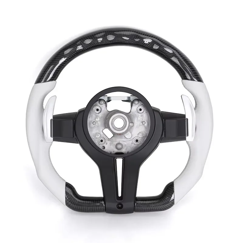 Carbon fiber custom LED white leather steering wheel 3 5 series for BMW M3 M5 F30 F10 F15 F01 F20 F22 F25 F31 F32 F40