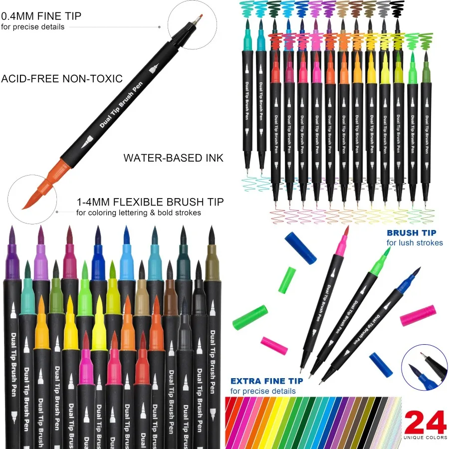 

Dual Brush Marker Pens 24 Colored Markers with Fine Point and Brush Tip for and Adults Ideal for Coloring Books Bullet Journals