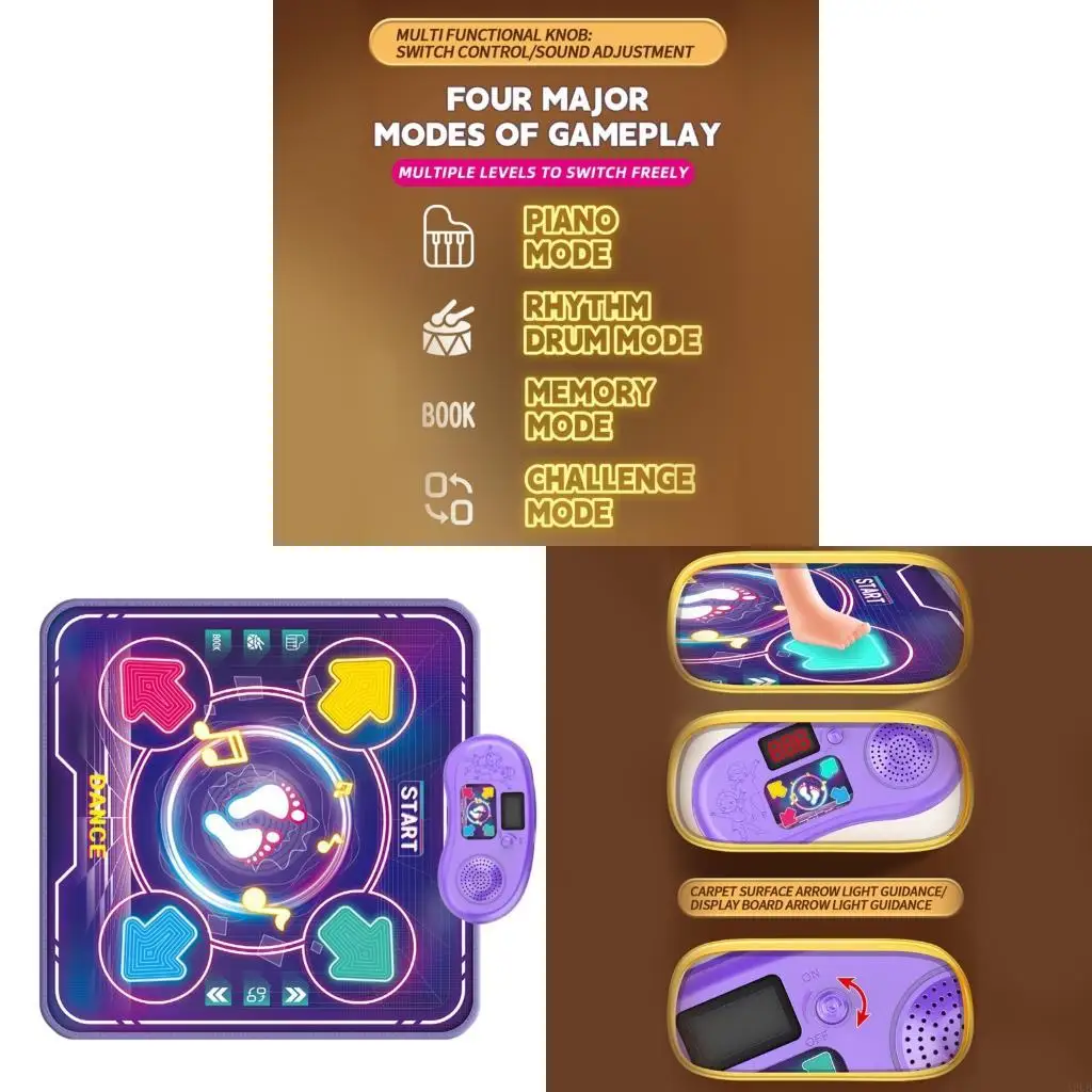 

Kids Electric Dance Mat with Wireless Music and Lightup Buttons Fun Dancing Toy for Children Birthday Party Activity A2UB