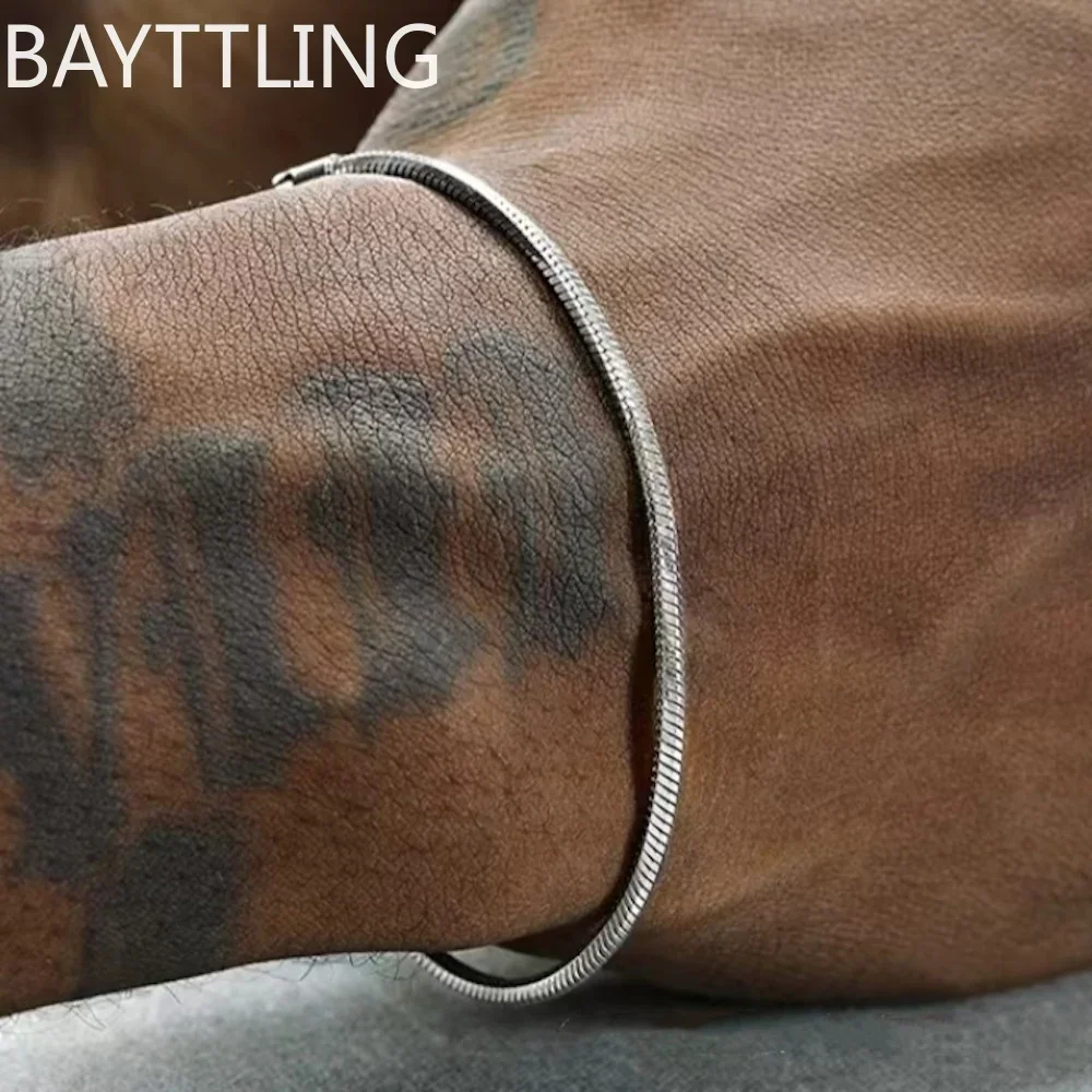 

sterling silver 3MM Snake Chain Bracelet Men Hip Hop Simple Bracelet For Women Fashion Charm Punk Party