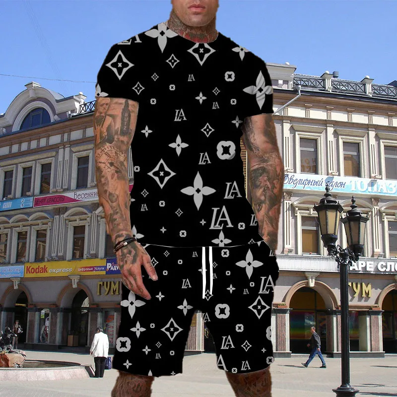 

Best-selling Trendy Fashion Brand Men's Casual Suit 3D Printing Breathable and Comfortable Home Shopping Short-sleeved Shorts