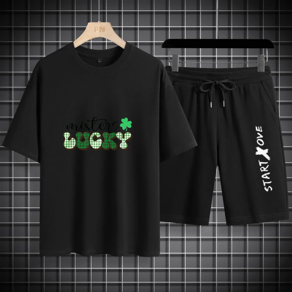 

2025 Luxury Polyester Fiber Mens Set Green Q version creative print Casual Elegant Comfortable Wear for Men men's sport clothing