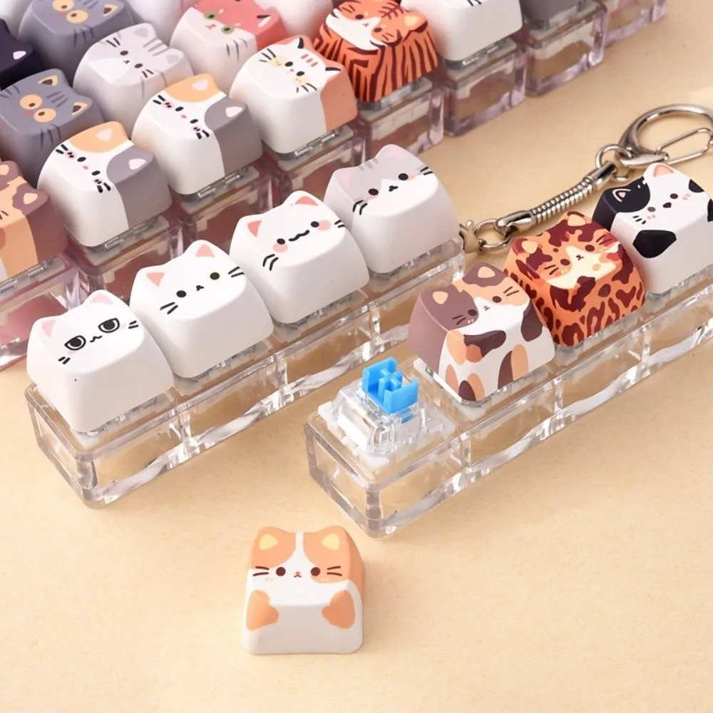 4 Keys Cat Fidget Keychain Kawaii Creative Keycap Keychain Bag Pendant Finger Button Cat Mechanical Keyboard Keyring