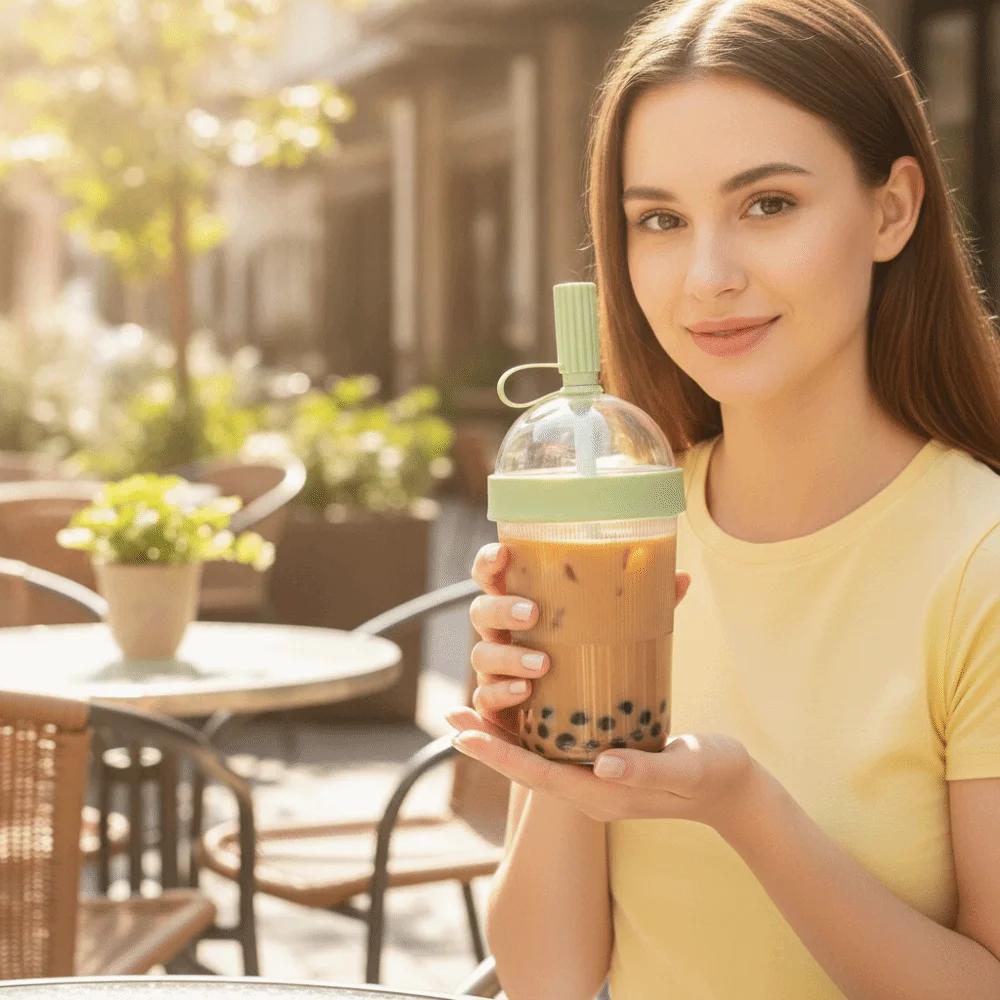 Dome-shaped Lid Straw Coffee Cup with Straw Stopper Cold/Heat Resistant Juice Jelly Cup Transparent Drop-proof Water Cup Milk