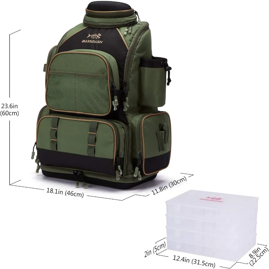 กระเป๋าเป้ใส่อุปกรณ์ตกปลา กันน้ำ กระเป๋าแบบยุทธวิธี กล่องใส่อุปกรณ์แบบนิ่ม พร้อมที่ใส่คันเบ็ด และผ้าคลุมกันฝน