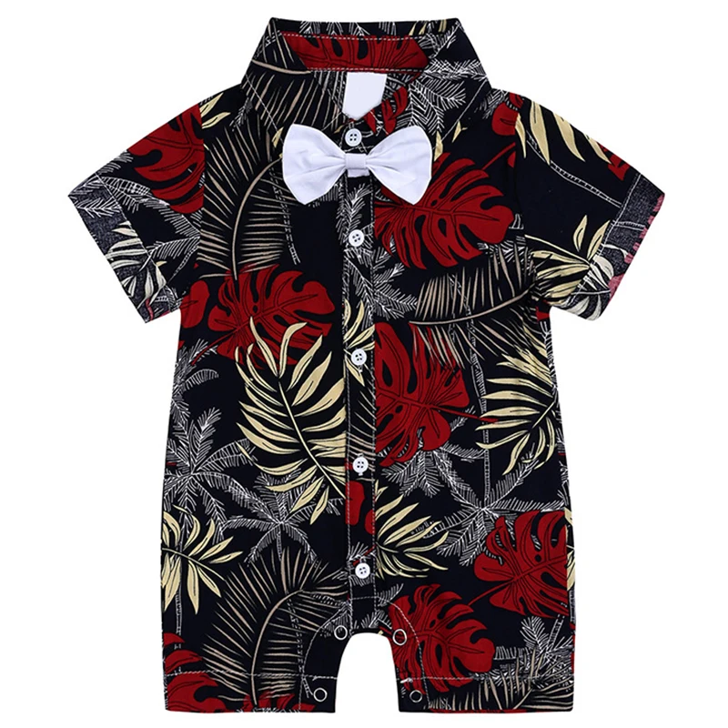 Summer Clothes Fashion Print Beach Baby Romper Short Sleeve Cotton Gentleman Jumpsuit Newborn Outfits Infant Boy Clothing BC2011