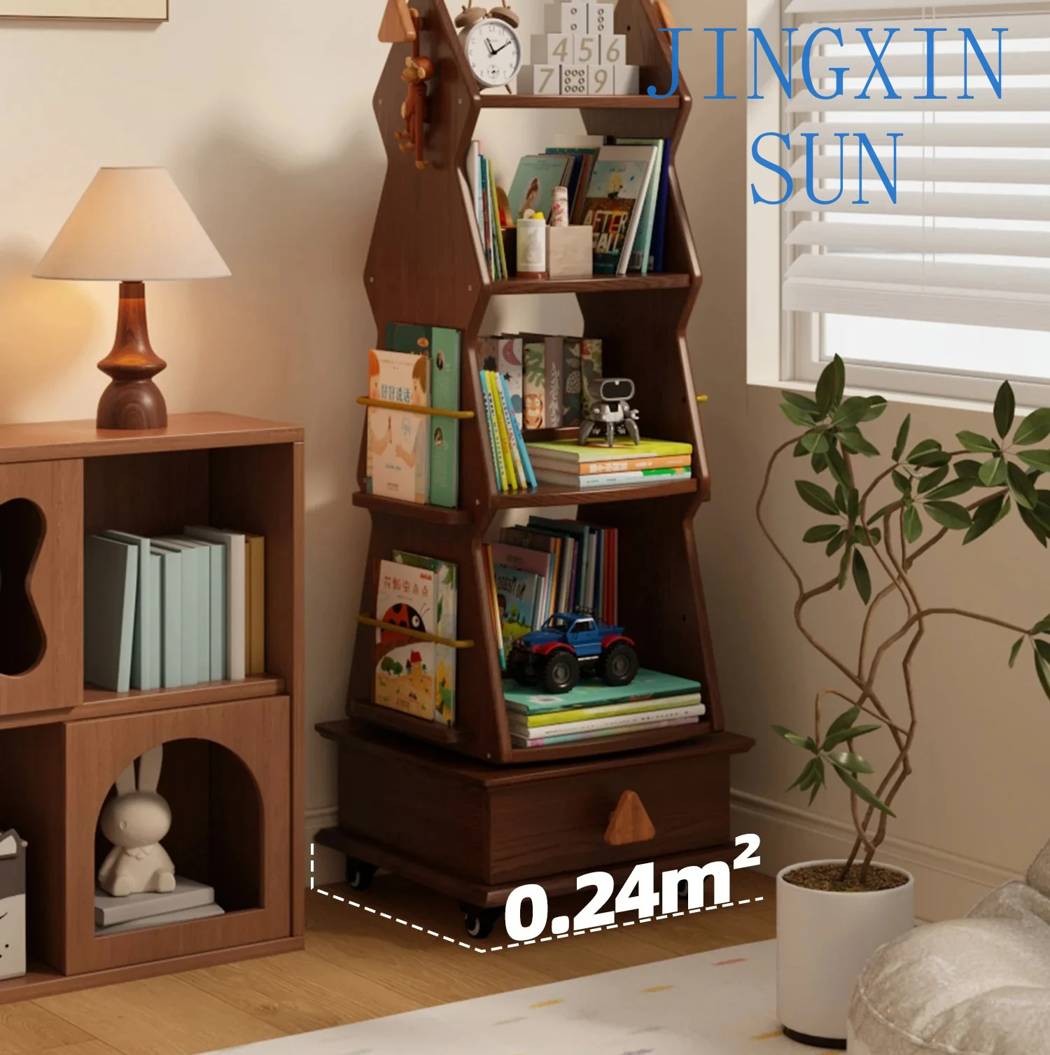 Bedside bookshelf reading bookcase solid wood  bedroom mobile storage book storage shelf floor does not